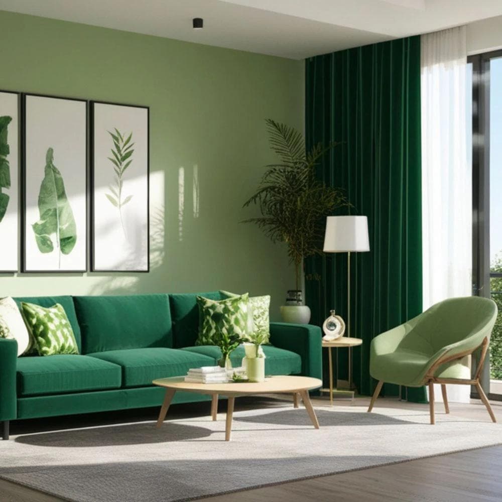 3 % rule green living room with sofa, coffee table and chair