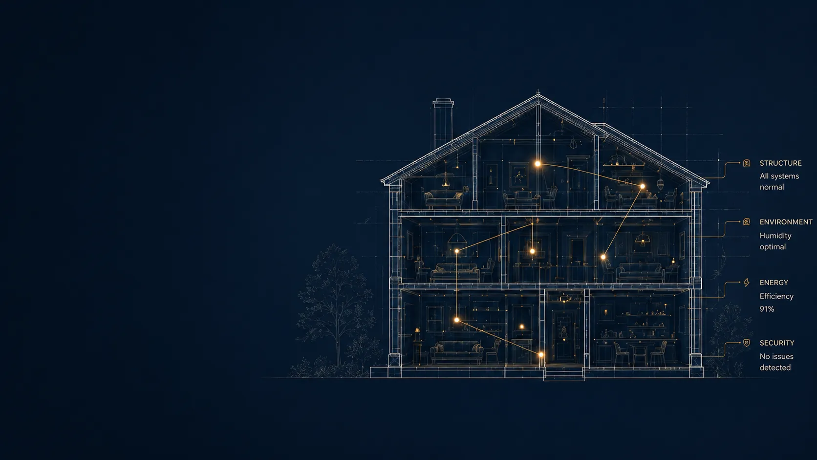 A well-kept home rendered as architectural blueprint