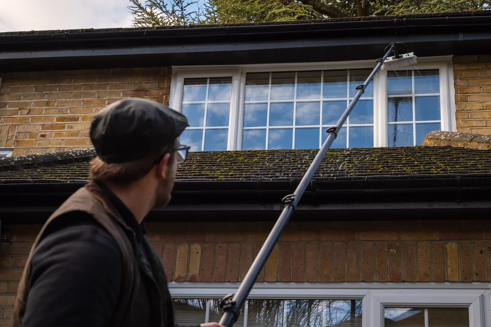 Window cleaning in progress