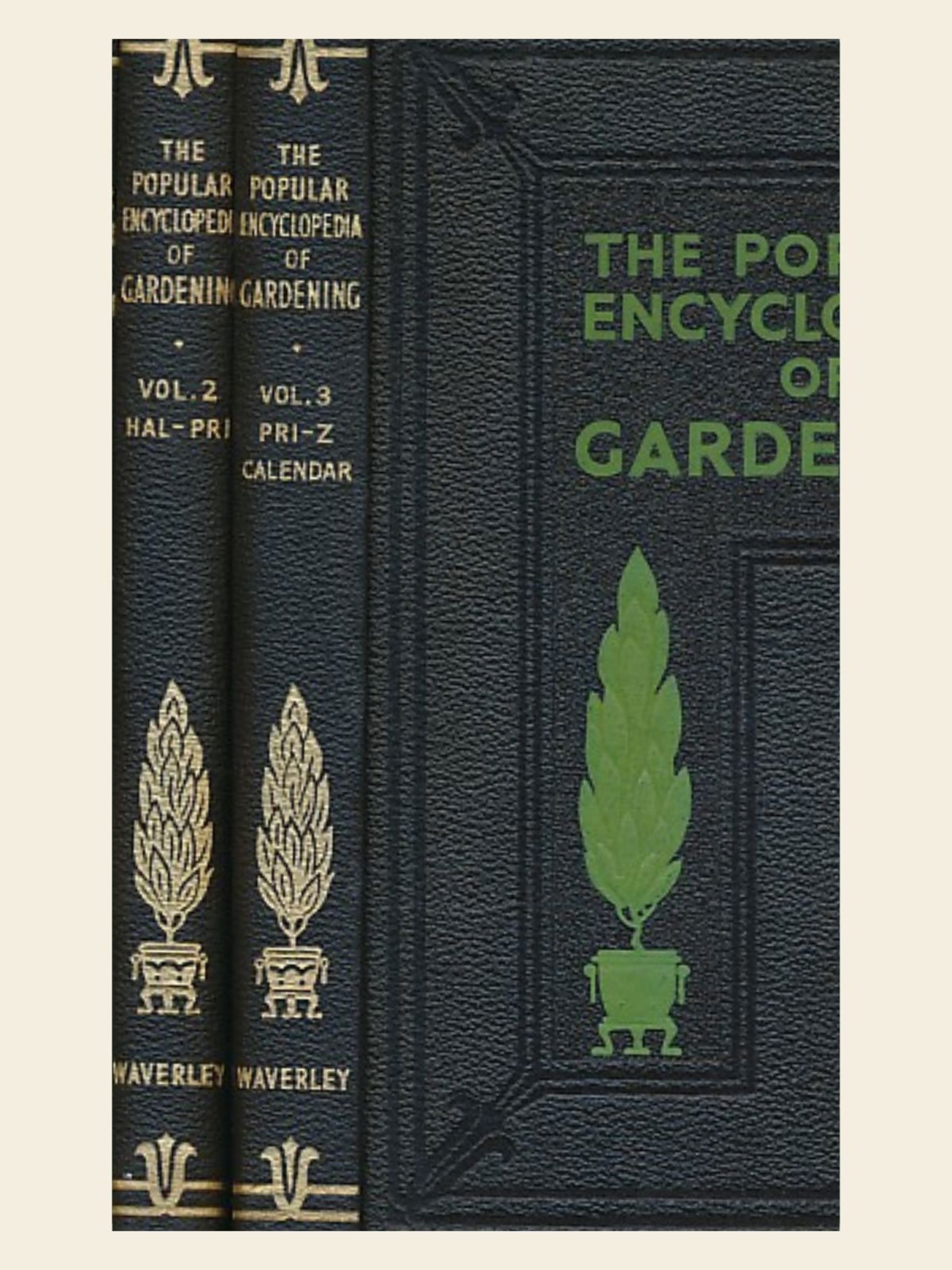 An antique British gardening encyclopaedia, bound in deep green and black