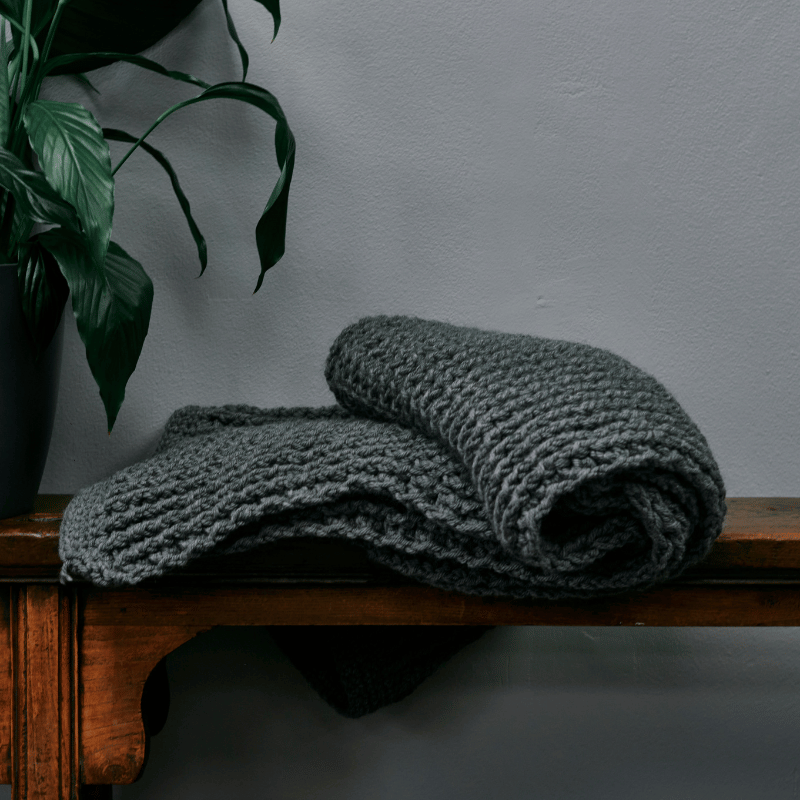 Handmade Dark Grey Chunky Knit Throw