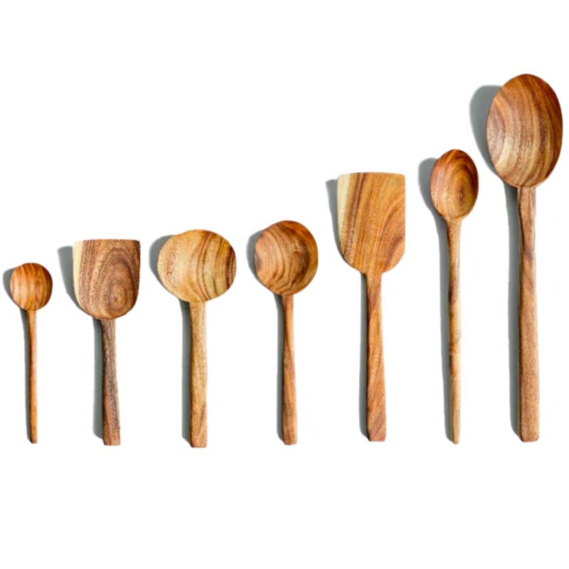 7 Piece Natural Teak Wooden Utensil Set