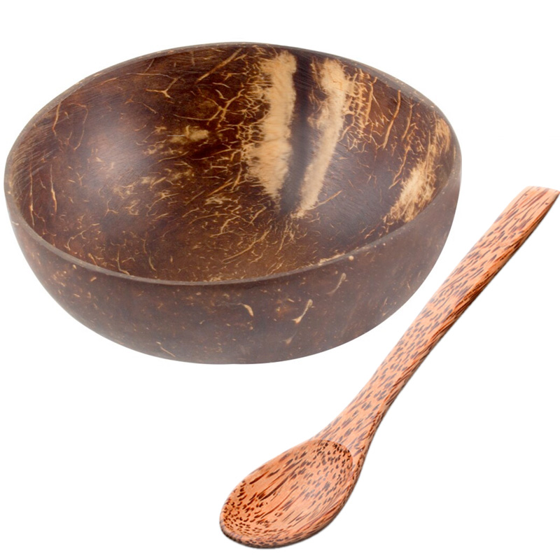 Natural Coconut Bowl & Bamboo Spoon Set